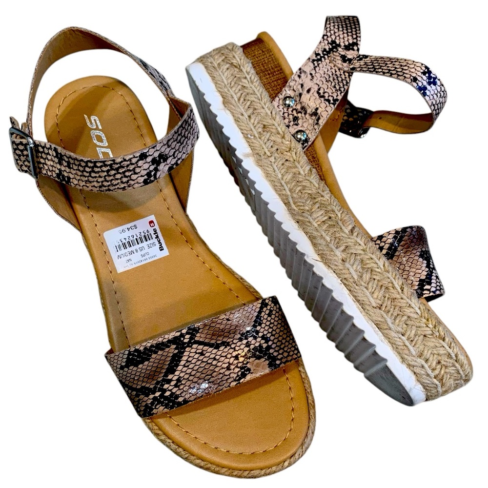 Soda Python Espadrille Platform Sandals Ankle Strap with Buckle Women Size 8
